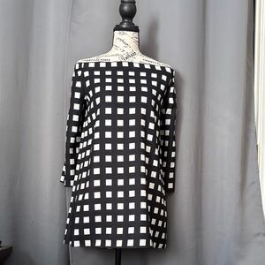 Daniel Cremieux Black and White Checked Off-Shoulder Tunic